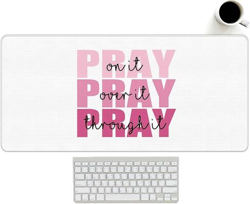 Christian Pink Mouse Pad, White Pink Desk Mat Pads, Pray Over it Pray Through it Religious Bible Verses Computer Mat for Desk Cute Jesus Mousepads for Office Church Gifts for Women Girls 23.6x11.8 in Saudi Arabia