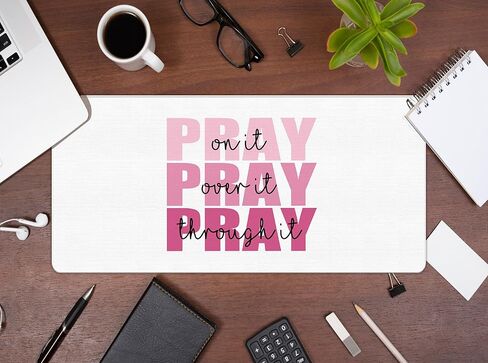 Christian Pink Mouse Pad, White Pink Desk Mat Pads, Pray Over it Pray Through it Religious Bible Verses Computer Mat for Desk Cute Jesus Mousepads for Office Church Gifts for Women Girls 23.6x11.8 in Saudi Arabia