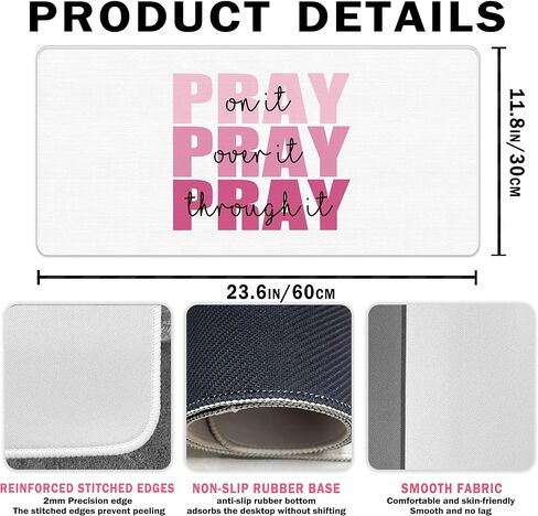 Christian Pink Mouse Pad, White Pink Desk Mat Pads, Pray Over it Pray Through it Religious Bible Verses Computer Mat for Desk Cute Jesus Mousepads for Office Church Gifts for Women Girls 23.6x11.8 in Saudi Arabia