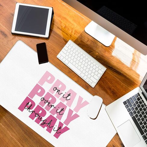 Christian Pink Mouse Pad, White Pink Desk Mat Pads, Pray Over it Pray Through it Religious Bible Verses Computer Mat for Desk Cute Jesus Mousepads for Office Church Gifts for Women Girls 23.6x11.8 in Saudi Arabia