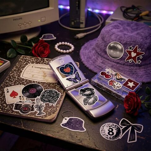 100 Pcs Aesthetic Stickers, Retro Y2k Downtown Girl Stickers Bulk for Girls Teen Adults, Cool Black Purple Decals for Scrapbook Laptop Water Bottle Notebook Party Supplies in Saudi Arabia