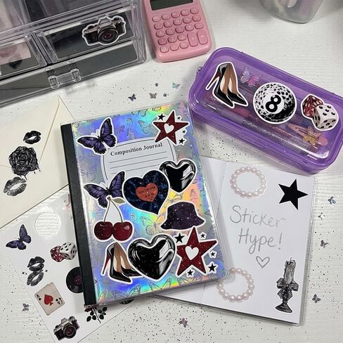 100 Pcs Aesthetic Stickers, Retro Y2k Downtown Girl Stickers Bulk for Girls Teen Adults, Cool Black Purple Decals for Scrapbook Laptop Water Bottle Notebook Party Supplies in Saudi Arabia