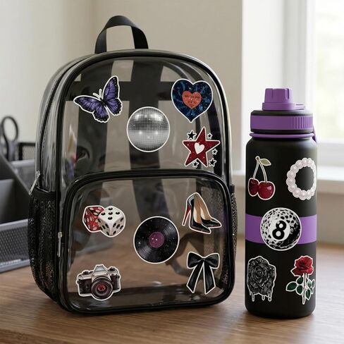 100 Pcs Aesthetic Stickers, Retro Y2k Downtown Girl Stickers Bulk for Girls Teen Adults, Cool Black Purple Decals for Scrapbook Laptop Water Bottle Notebook Party Supplies in Saudi Arabia