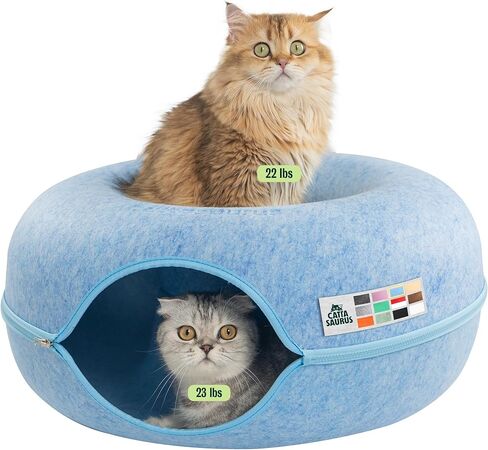 CATTASAURUS Peekaboo Cat Cave for Multiple & Large Cats Up to 30-45 Lbs, Fluffy Cat Beds & Furniture, Scratch Detachable & Washable Tunnel Bed, Comfy Donut Bed (Ruby Snowball, Large (Calming)) in Saudi Arabia