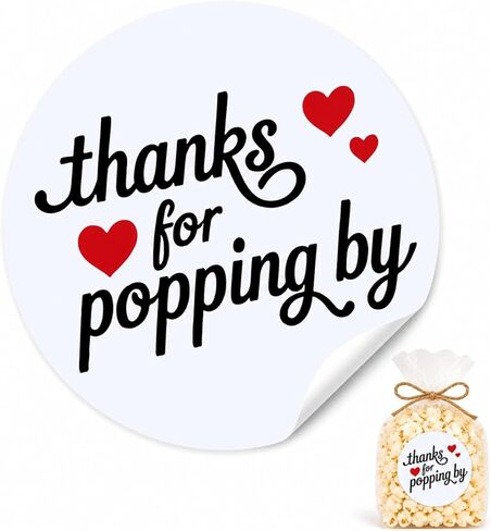 Thanks for Popping by Round Stickers: Strong Adhesive Red Heart Popcorn Party Favors 120 Pcs 1.6" Decals for Envelopes Treat Bags Wedding Baby Shower Graduation Anniversary Celebration Decor in Saudi Arabia