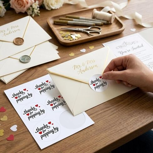 Thanks for Popping by Round Stickers: Strong Adhesive Red Heart Popcorn Party Favors 120 Pcs 1.6" Decals for Envelopes Treat Bags Wedding Baby Shower Graduation Anniversary Celebration Decor in Saudi Arabia