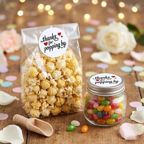 Thanks for Popping by Round Stickers: Strong Adhesive Red Heart Popcorn Party Favors 120 Pcs 1.6" Decals for Envelopes Treat Bags Wedding Baby Shower Graduation Anniversary Celebration Decor in Saudi Arabia