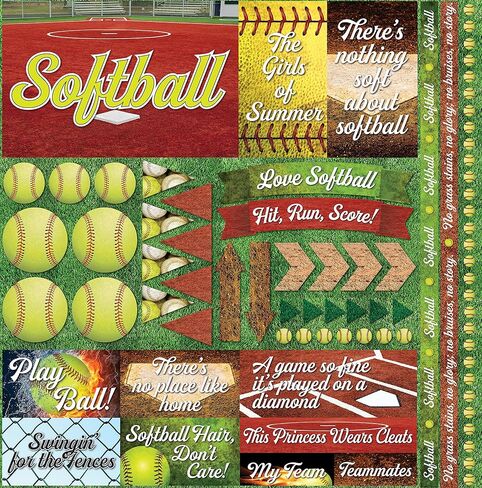 ملصقات Reminisce Softball 2 Elements مقاس 12 بوصة × 12 بوصة، مقاس صغير للمذكرات، 11 بوصة × 14 بوصة in Kuwait