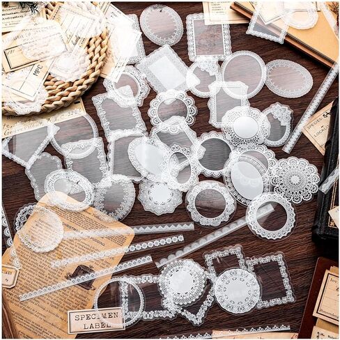 240Pcs Lace Scrapbook Stickers, PET Transparent Material Waterproof Cutout for Scrapbooking DIY Decoration Journal Card Making Notebook Frame Album Craft, White Vintage Style in Saudi Arabia