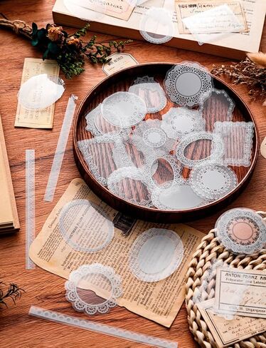 240Pcs Lace Scrapbook Stickers, PET Transparent Material Waterproof Cutout for Scrapbooking DIY Decoration Journal Card Making Notebook Frame Album Craft, White Vintage Style in Saudi Arabia