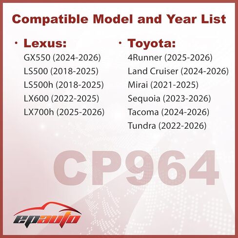 يتضمن فلتر هواء المقصورة EPAuto CP964 (CF12964) الكربون المنشط، واستبدال تويوتا تاكوما، وتندرا، ولاند كروزر، وسيكويا، ولكزس GX550، ويناسب موديلات مختارة 2024-2026 in Kuwait