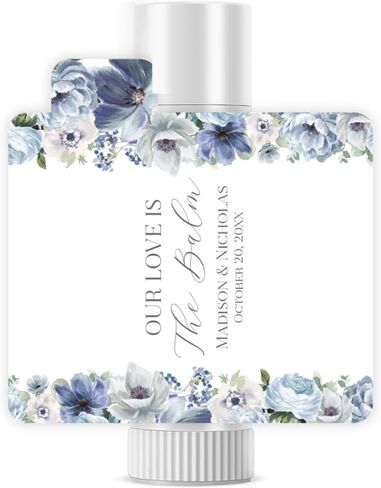 Personalized Lip Balm Labels with Your Choice of 30 Flower Styles - Choose Font and One of Four Pre-made Phrases or Add Custom Text - LABELS ONLY (021 Blue Flowers) in Saudi Arabia