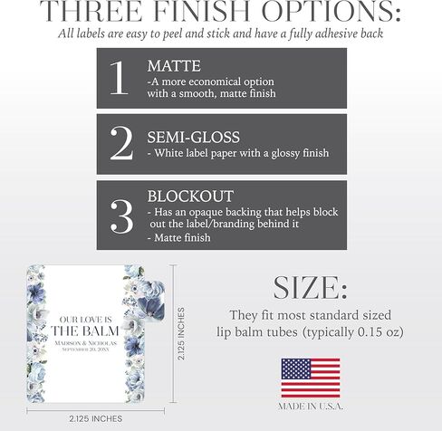 Personalized Lip Balm Labels with Your Choice of 30 Flower Styles - Choose Font and One of Four Pre-made Phrases or Add Custom Text - LABELS ONLY (021 Blue Flowers) in Saudi Arabia