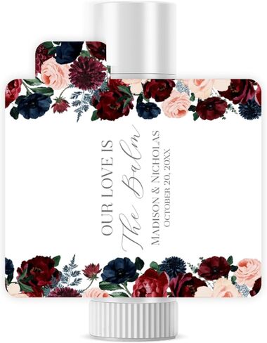 Personalized Lip Balm Labels with Your Choice of 30 Flower Styles - Choose Font and One of Four Pre-made Phrases or Add Custom Text - LABELS ONLY (021 Blue Flowers) in Saudi Arabia