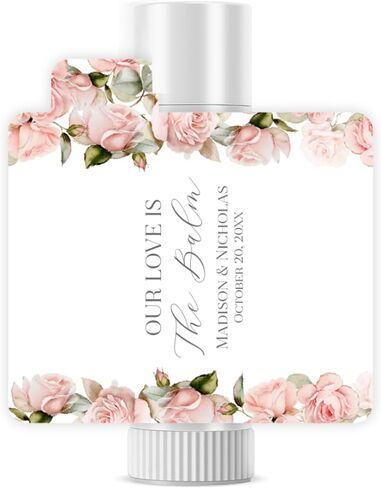 Personalized Lip Balm Labels with Your Choice of 30 Flower Styles - Choose Font and One of Four Pre-made Phrases or Add Custom Text - LABELS ONLY (021 Blue Flowers) in Saudi Arabia