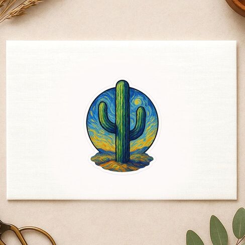 (3 Pack) Saguaro Cactus Post-Impressionist Gogh Style Sticker (2.5" x 3.25") in Kuwait