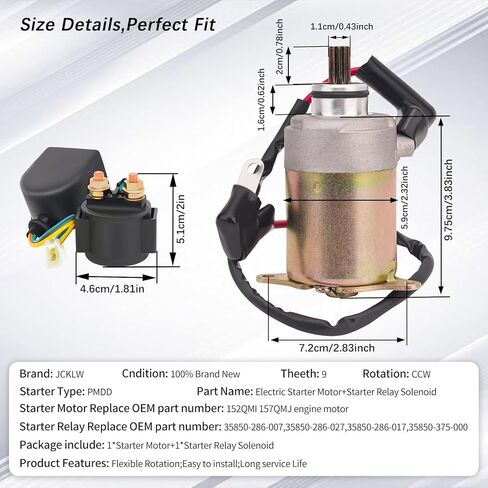 Starter Motor and Starter Solenoid Relay for 4-Stroke GY6 Engine 50cc 150cc 200cc 250cc Go Karts ATV Scooter Dirt Bikes 4 Wheelers TAOTAO Baja Moped Coolster Baja Jonway Roketa in Kuwait
