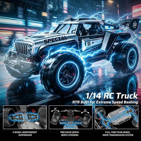 1/14 Remote Control Car, RTR Fast RC Crawler, 40+ MPH, 4WD All Terrain Monster Truck, Waterproof High Speed Racing Cars for Adults, Boys, Top Present for RC Car Lovers, Ages 8+ in Saudi Arabia