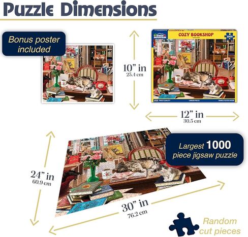 White Mountain 1000 Piece Jigsaw Puzzle Cats Vintage Bookstore Puzzles with Large Pieces, Gift for Adults and Family 24"x30" - Cozy Bookshop in Kuwait