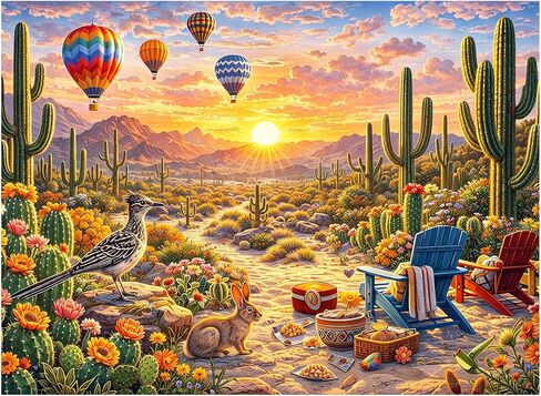 500 Piece Jigsaw Puzzle for Adults, Desert Landscape Puzzle with Sunset Cactus Hot Air Balloons Animals, Nature Scenery Puzzles 500 Pieces for Teens Seniors, Relaxing Travel Puzzles Gift 20.5 x 15 in in Saudi Arabia