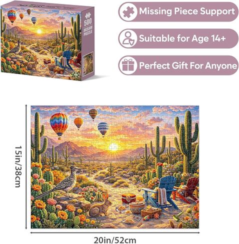 500 Piece Jigsaw Puzzle for Adults, Desert Landscape Puzzle with Sunset Cactus Hot Air Balloons Animals, Nature Scenery Puzzles 500 Pieces for Teens Seniors, Relaxing Travel Puzzles Gift 20.5 x 15 in in Saudi Arabia