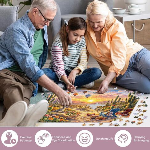 500 Piece Jigsaw Puzzle for Adults, Desert Landscape Puzzle with Sunset Cactus Hot Air Balloons Animals, Nature Scenery Puzzles 500 Pieces for Teens Seniors, Relaxing Travel Puzzles Gift 20.5 x 15 in in Saudi Arabia