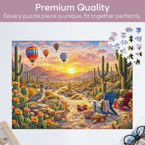500 Piece Jigsaw Puzzle for Adults, Desert Landscape Puzzle with Sunset Cactus Hot Air Balloons Animals, Nature Scenery Puzzles 500 Pieces for Teens Seniors, Relaxing Travel Puzzles Gift 20.5 x 15 in in Saudi Arabia
