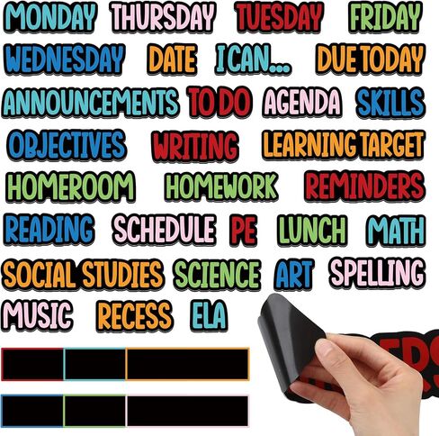 36 Pcs Classroom Schedule Magnets Daily Routines Cards, Subject Blank Cards Magnets, Reusable Dry Erase Labels for Teacher Classroom Bulletin Board Whiteboard Decor(Bright Color,Vibrant) in Saudi Arabia