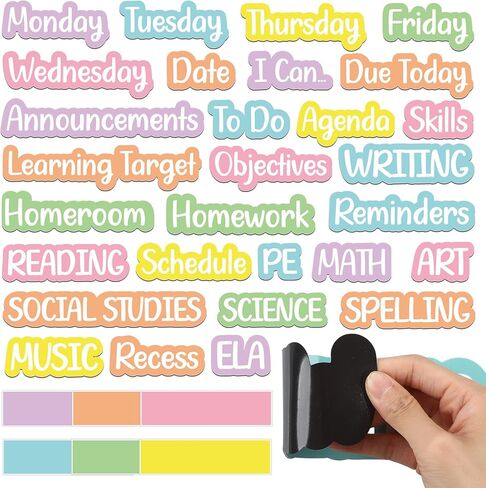 36 Pcs Classroom Schedule Magnets Daily Routines Cards, Subject Blank Cards Magnets, Reusable Dry Erase Labels for Teacher Classroom Bulletin Board Whiteboard Decor(Bright Color,Vibrant) in Kuwait