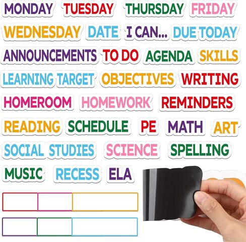 36 Pcs Classroom Schedule Magnets Daily Routines Cards, Subject Blank Cards Magnets, Reusable Dry Erase Labels for Teacher Classroom Bulletin Board Whiteboard Decor(Bright Color,Vibrant) in Kuwait