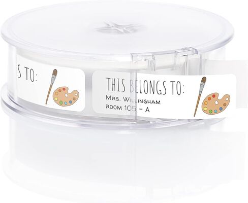 Teacher Book Rolled Classroom Label/Roll of 500 Personalized School Supplies Labels/Designer This Belongs to Stickers in Elegant Plastic Dispenser in Saudi Arabia