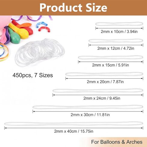 450Pcs Clear Rubber Bands Set for Balloon Arches, Assorted Sizes Clear Rubber Bands for Weddings Home Crafts DIY Projects in Kuwait