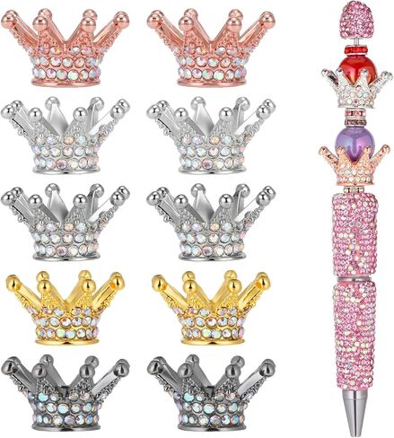 10 PCS Crown Focal Beads for Pens, Rhinestone Spacer Beads for Beadable Pens, Bling Fancy Bead for DIY Jewelry Making, Keychain, Bracelet, Necklace Crafts and Charms in Saudi Arabia