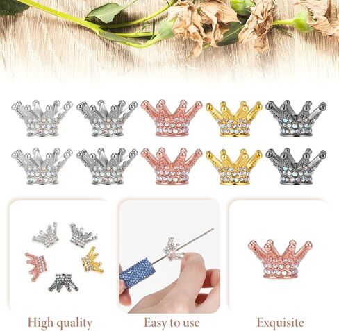 10 PCS Crown Focal Beads for Pens, Rhinestone Spacer Beads for Beadable Pens, Bling Fancy Bead for DIY Jewelry Making, Keychain, Bracelet, Necklace Crafts and Charms in Saudi Arabia