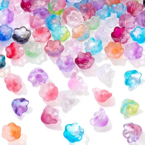 40pcs Bellflower Beads for Jewelry Making, Glass Gradient Clear Flower Spacer Beads, Cute Floral Charm Hair Bead for DIY Decoration, Bracelets, Necklaces - (Multicolor) in Saudi Arabia