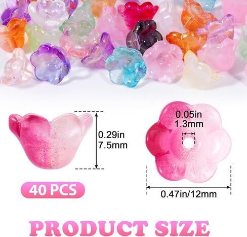 40pcs Bellflower Beads for Jewelry Making, Glass Gradient Clear Flower Spacer Beads, Cute Floral Charm Hair Bead for DIY Decoration, Bracelets, Necklaces - (Multicolor) in Saudi Arabia