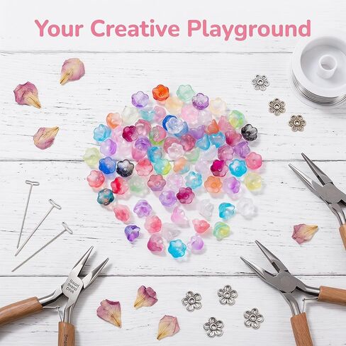 40pcs Bellflower Beads for Jewelry Making, Glass Gradient Clear Flower Spacer Beads, Cute Floral Charm Hair Bead for DIY Decoration, Bracelets, Necklaces - (Multicolor) in Saudi Arabia