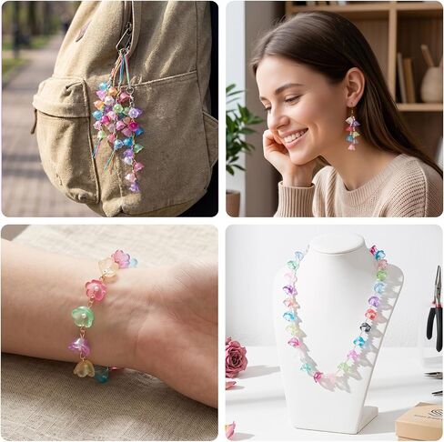 40pcs Bellflower Beads for Jewelry Making, Glass Gradient Clear Flower Spacer Beads, Cute Floral Charm Hair Bead for DIY Decoration, Bracelets, Necklaces - (Multicolor) in Saudi Arabia