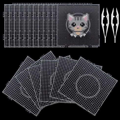 18pcs 5mm Fuse Beads Pegboards,Large Plastic Fuse Beads Boards with 2 Beads Tweezers, Melty Beads Square Peg Boards Kit for DIY Craft in Kuwait