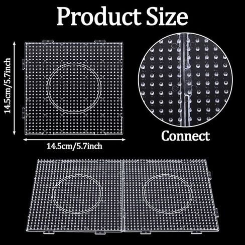 18pcs 5mm Fuse Beads Pegboards,Large Plastic Fuse Beads Boards with 2 Beads Tweezers, Melty Beads Square Peg Boards Kit for DIY Craft in Kuwait