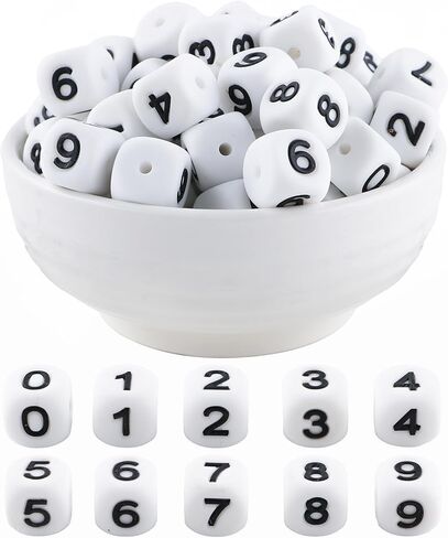 12mm White Square Number Silicone Beads, 20Pcs Cube Heart Number Letter Silicone Beads for Keychain Making, Ideal for Necklace Bracelet Pens and DIY Crafts in Saudi Arabia