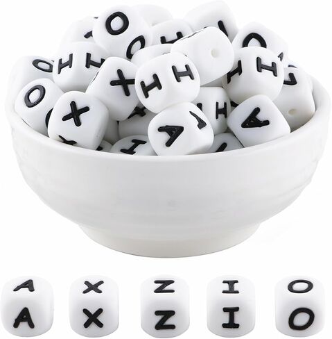12mm White Square Number Silicone Beads, 20Pcs Cube Heart Number Letter Silicone Beads for Keychain Making, Ideal for Necklace Bracelet Pens and DIY Crafts in Saudi Arabia