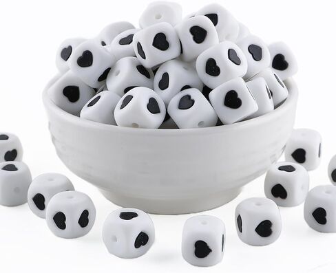 12mm White Square Number Silicone Beads, 20Pcs Cube Heart Number Letter Silicone Beads for Keychain Making, Ideal for Necklace Bracelet Pens and DIY Crafts in Saudi Arabia