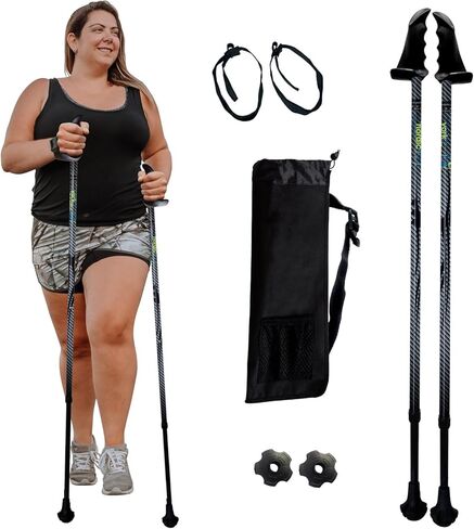 York Nordic Big and Tall Motivator Walking Poles for Balance and Rehab - 2 Pieces - Strong Push Button Locks, Detachable Rubber Feet, Travel Bag - for Heights 4' up to 7' feet and Weights up to 500lbs in Kuwait