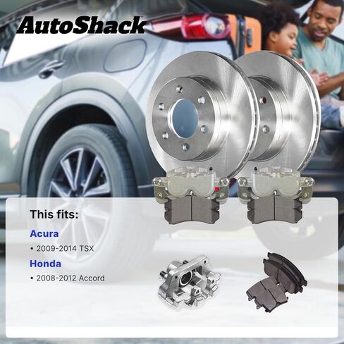 AutoShack Rear Brake Rotors, Ceramic Pads & Calipers for Honda & Acura, Accord 2008-2012 TSX 2009-2014, FWD L4 2.4L V6 3.5L - 11.1" (282 mm), 5-Lug in Kuwait