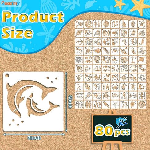 80 Pcs Reusable 3 Inch Ocean Stencils - Sea Creatures Painting Templates for DIY Crafts, Wall Decor, Rock Painting, Wood, Canvas, Home Art Projects in Saudi Arabia