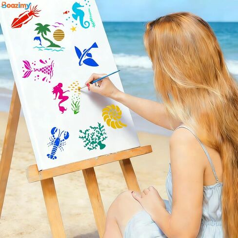 80 Pcs Reusable 3 Inch Ocean Stencils - Sea Creatures Painting Templates for DIY Crafts, Wall Decor, Rock Painting, Wood, Canvas, Home Art Projects in Saudi Arabia