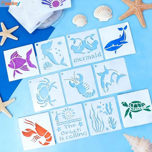 80 Pcs Reusable 3 Inch Ocean Stencils - Sea Creatures Painting Templates for DIY Crafts, Wall Decor, Rock Painting, Wood, Canvas, Home Art Projects in Saudi Arabia