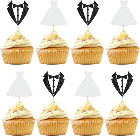 12Pcs Wedding Cupcake Toppers - Glitter Bride Groom Cupcake Pick for Bridal Shower Wedding Engagement Party Cupcake Decoration Supplies in Saudi Arabia