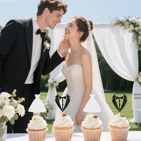 12Pcs Wedding Cupcake Toppers - Glitter Bride Groom Cupcake Pick for Bridal Shower Wedding Engagement Party Cupcake Decoration Supplies in Saudi Arabia